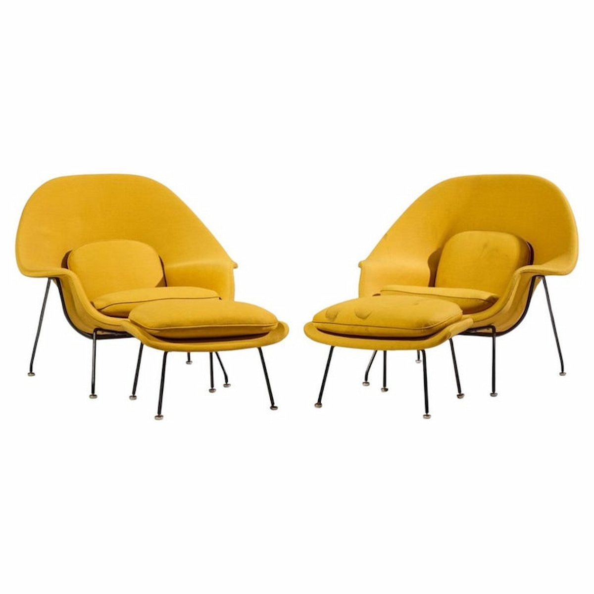 eero saarinen for knoll mid century womb lounge chairs with ottomans - pair