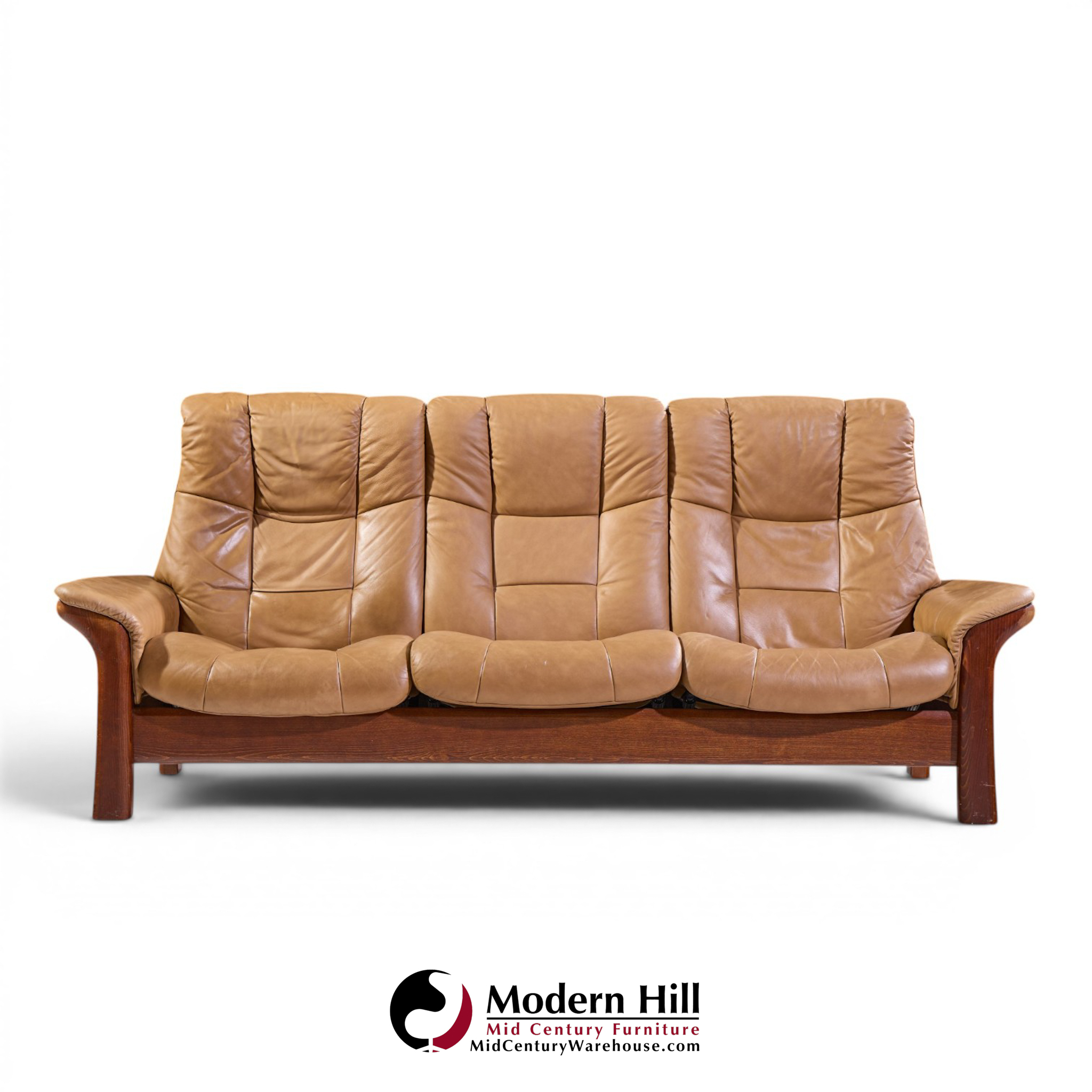 ekornes stressless mid century buckingham leather reclining sofa