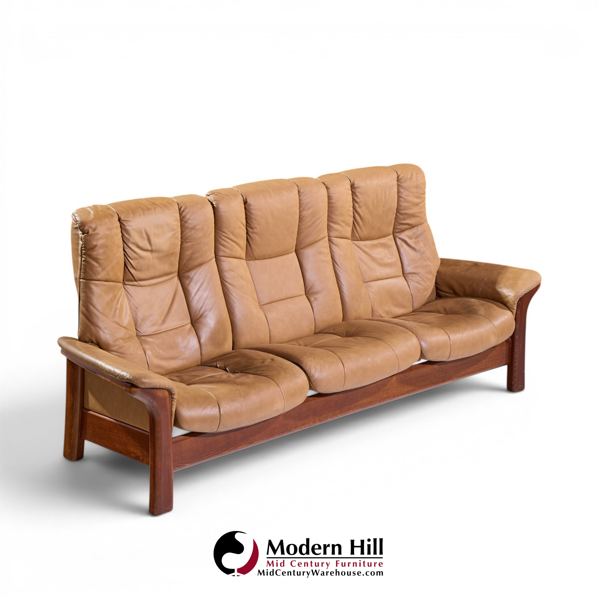 ekornes stressless mid century buckingham leather reclining sofa