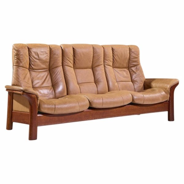 ekornes stressless mid century buckingham leather reclining sofa