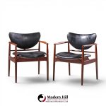finn juhl for niels vodder model nv-48 mid century danish teak lounge chairs - pair