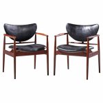 finn juhl for niels vodder model nv-48 mid century danish teak lounge chairs - pair