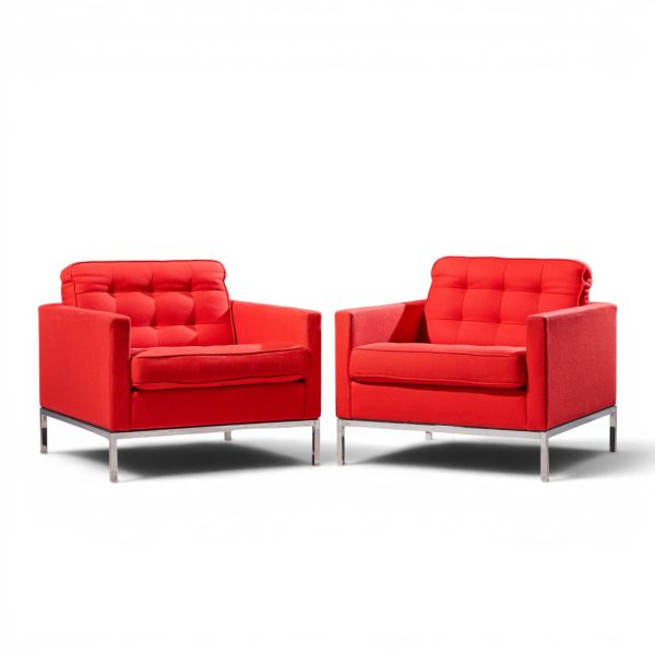 florence knoll mid century relaxed cube club lounge chairs - pair