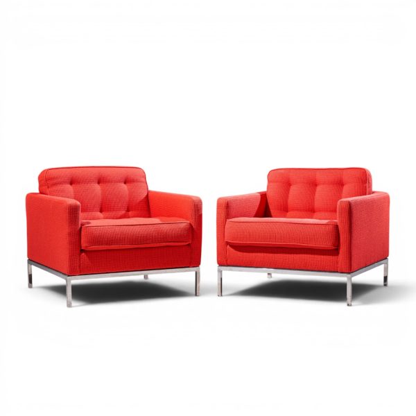 florence knoll mid century relaxed cube club lounge chairs - pair