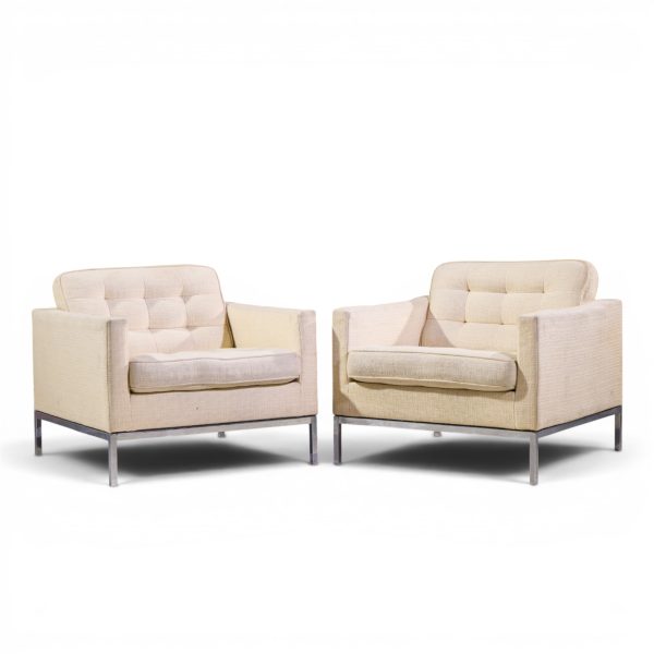 florence knoll mid century relaxed cube club lounge chairs - pair