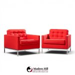 florence knoll mid century relaxed cube club lounge chairs - pair