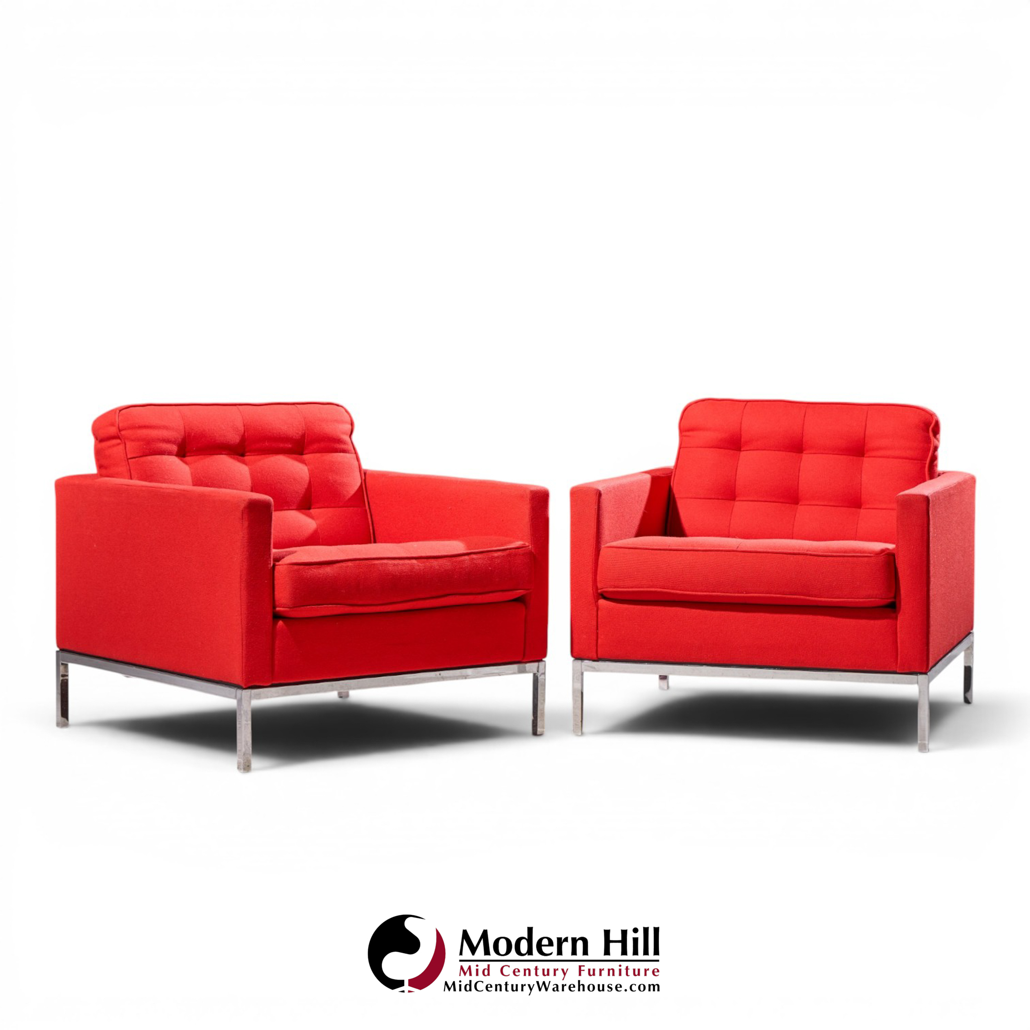 florence knoll mid century relaxed cube club lounge chairs - pair