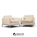 florence knoll mid century relaxed cube club lounge chairs - pair