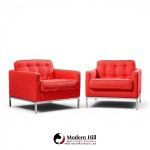 florence knoll mid century relaxed cube club lounge chairs - pair