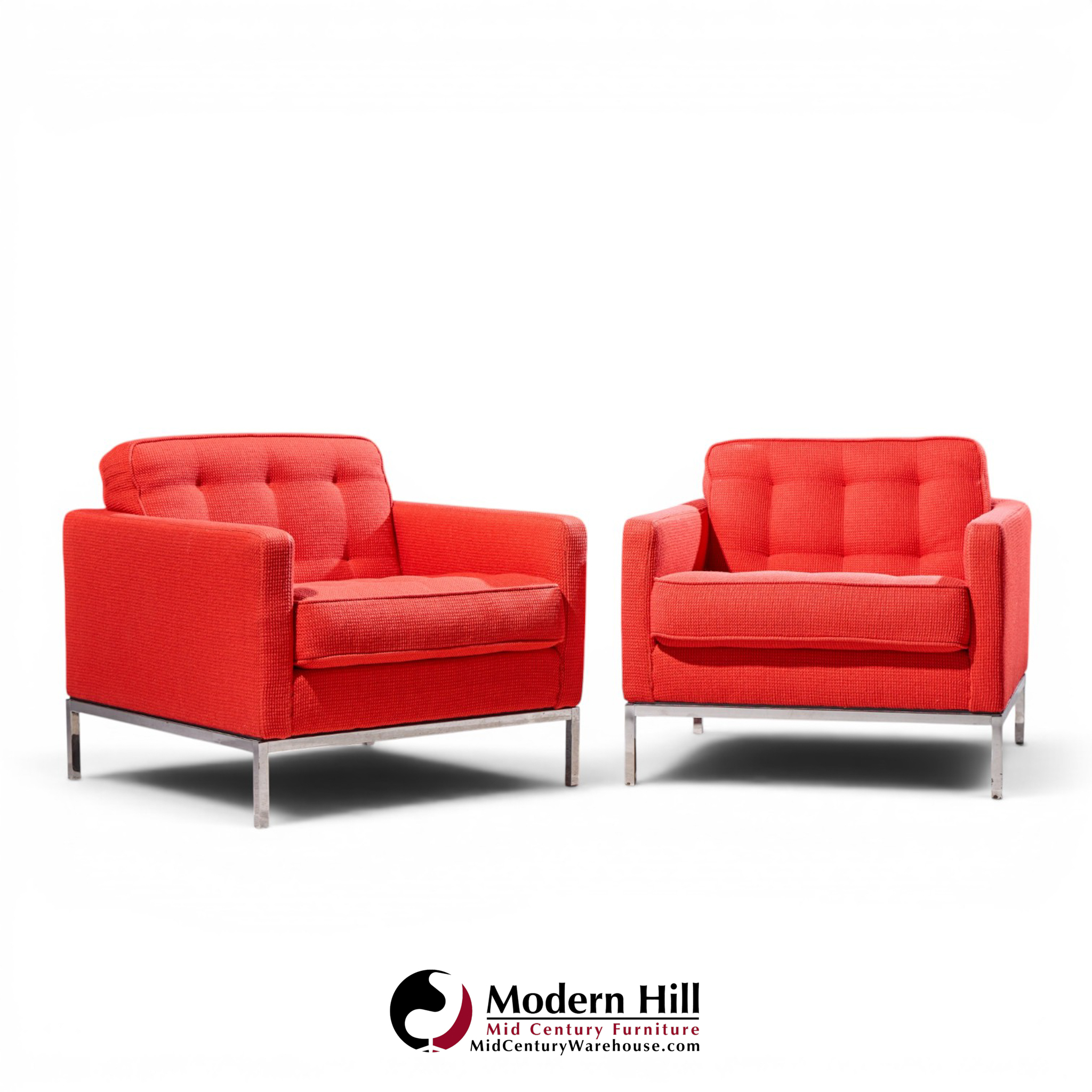 florence knoll mid century relaxed cube club lounge chairs - pair