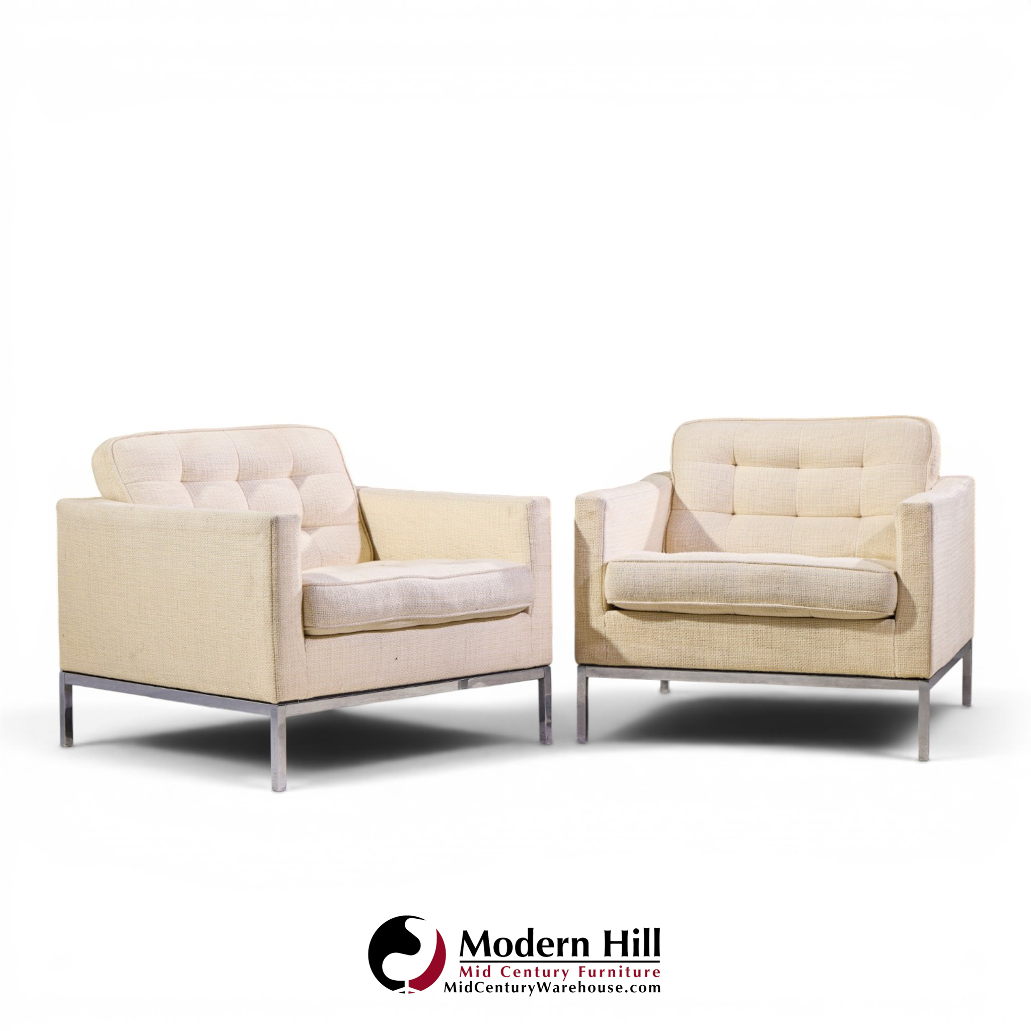 florence knoll mid century relaxed cube club lounge chairs - pair