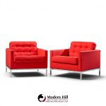 florence knoll mid century relaxed cube club lounge chairs - pair