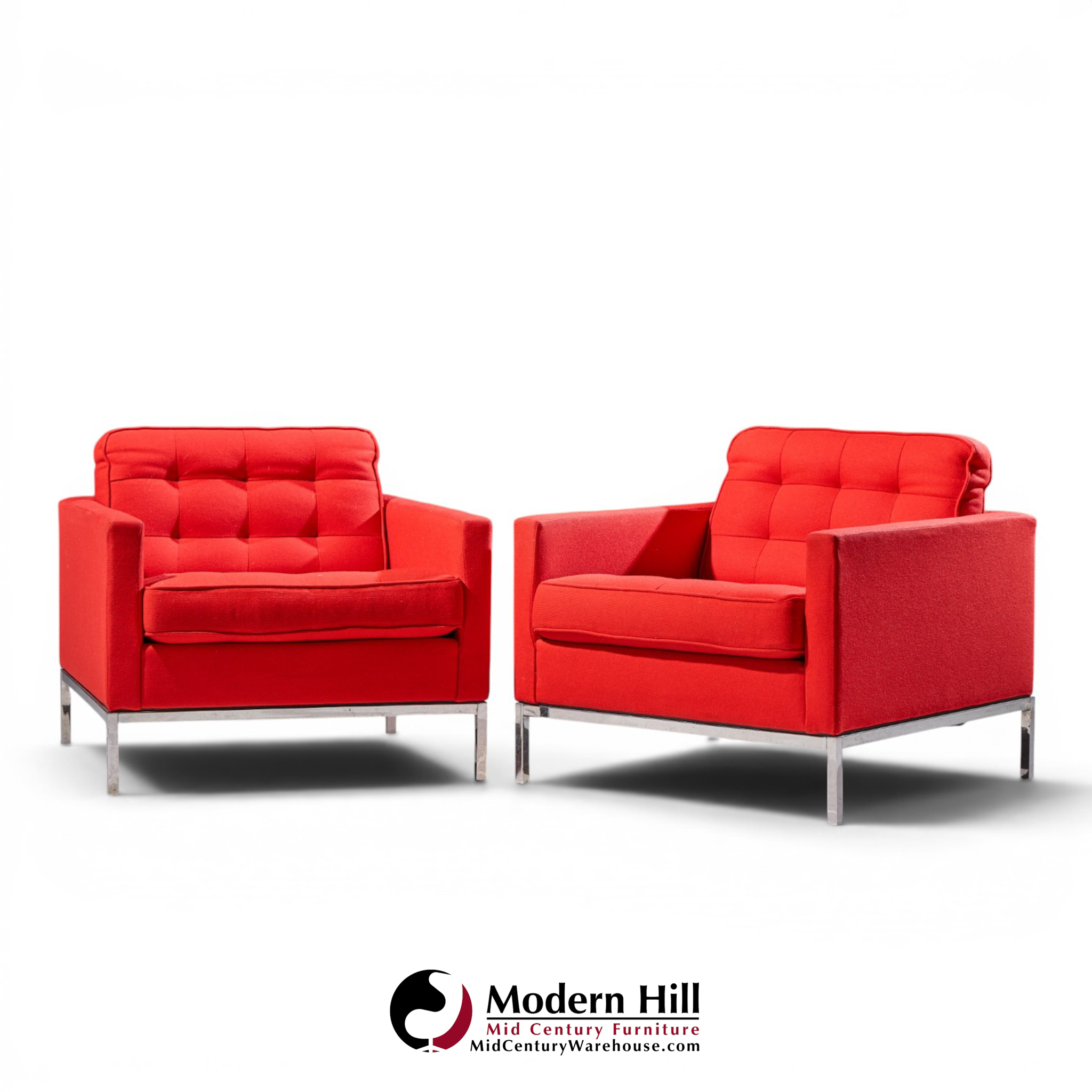 florence knoll mid century relaxed cube club lounge chairs - pair