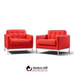 florence knoll mid century relaxed cube club lounge chairs - pair