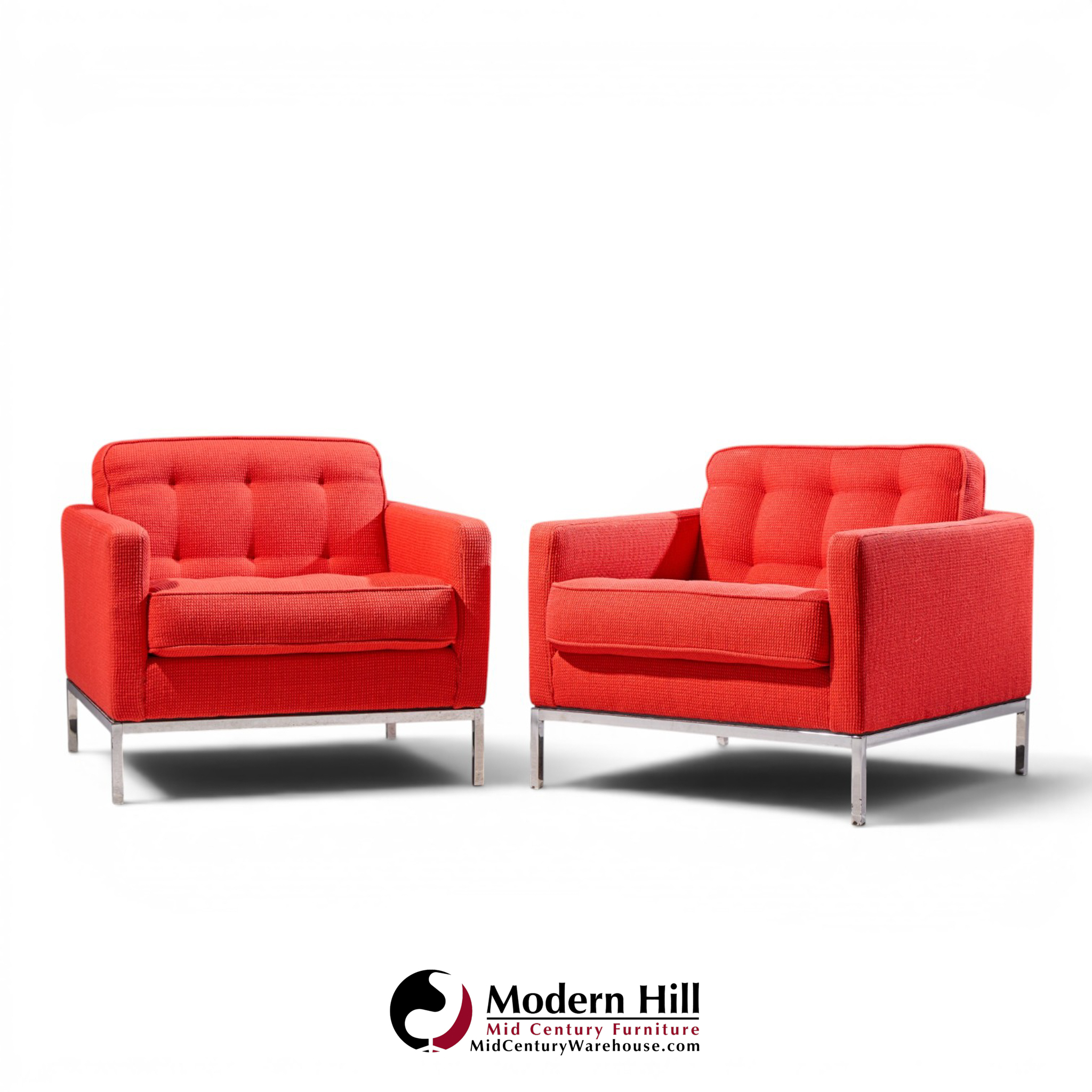 florence knoll mid century relaxed cube club lounge chairs - pair