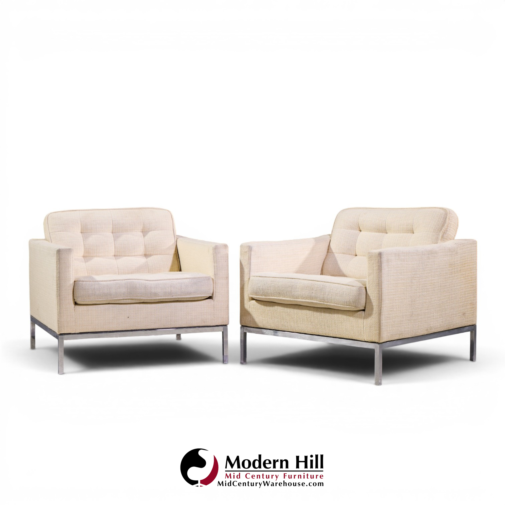 florence knoll mid century relaxed cube club lounge chairs - pair