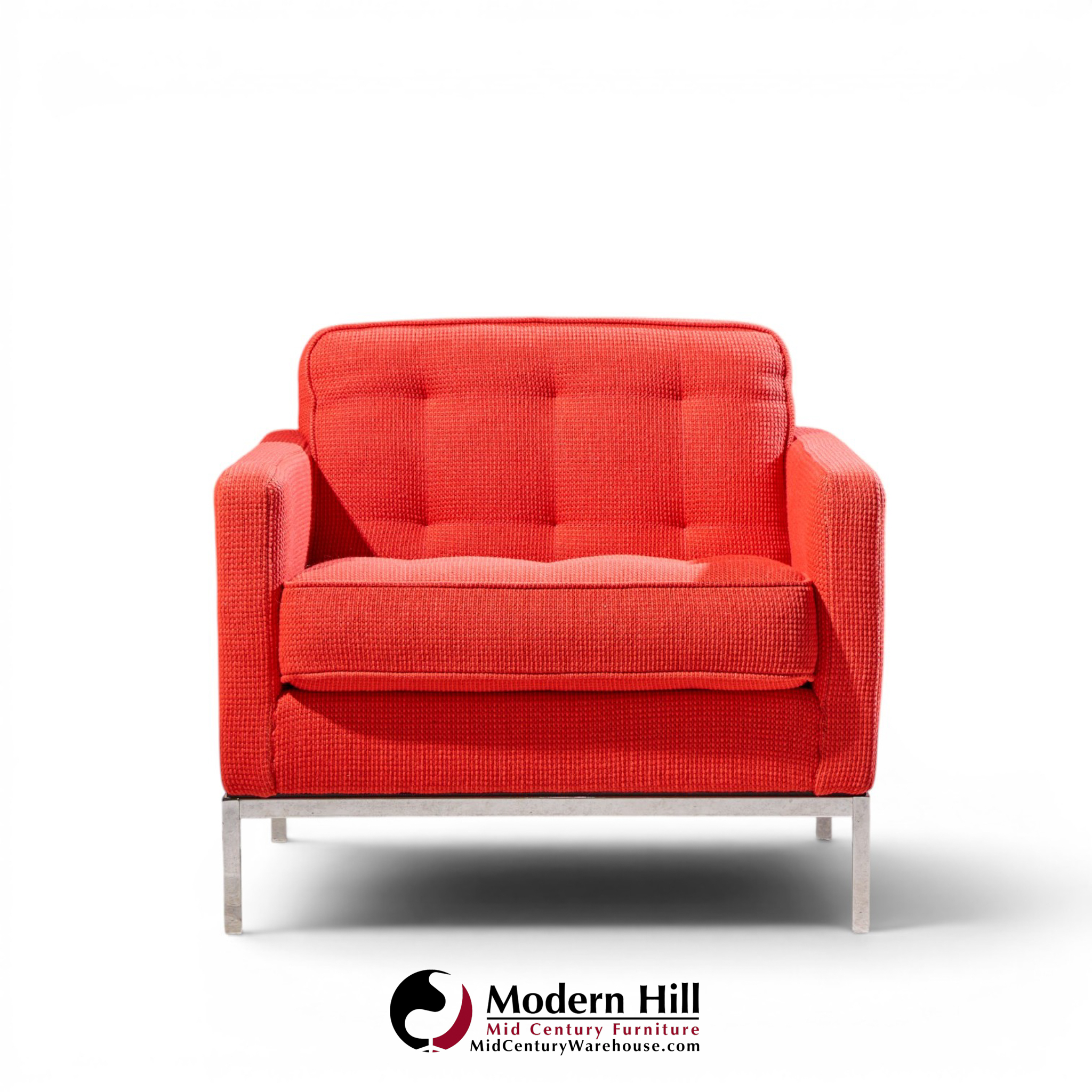 florence knoll mid century relaxed cube club lounge chairs - pair