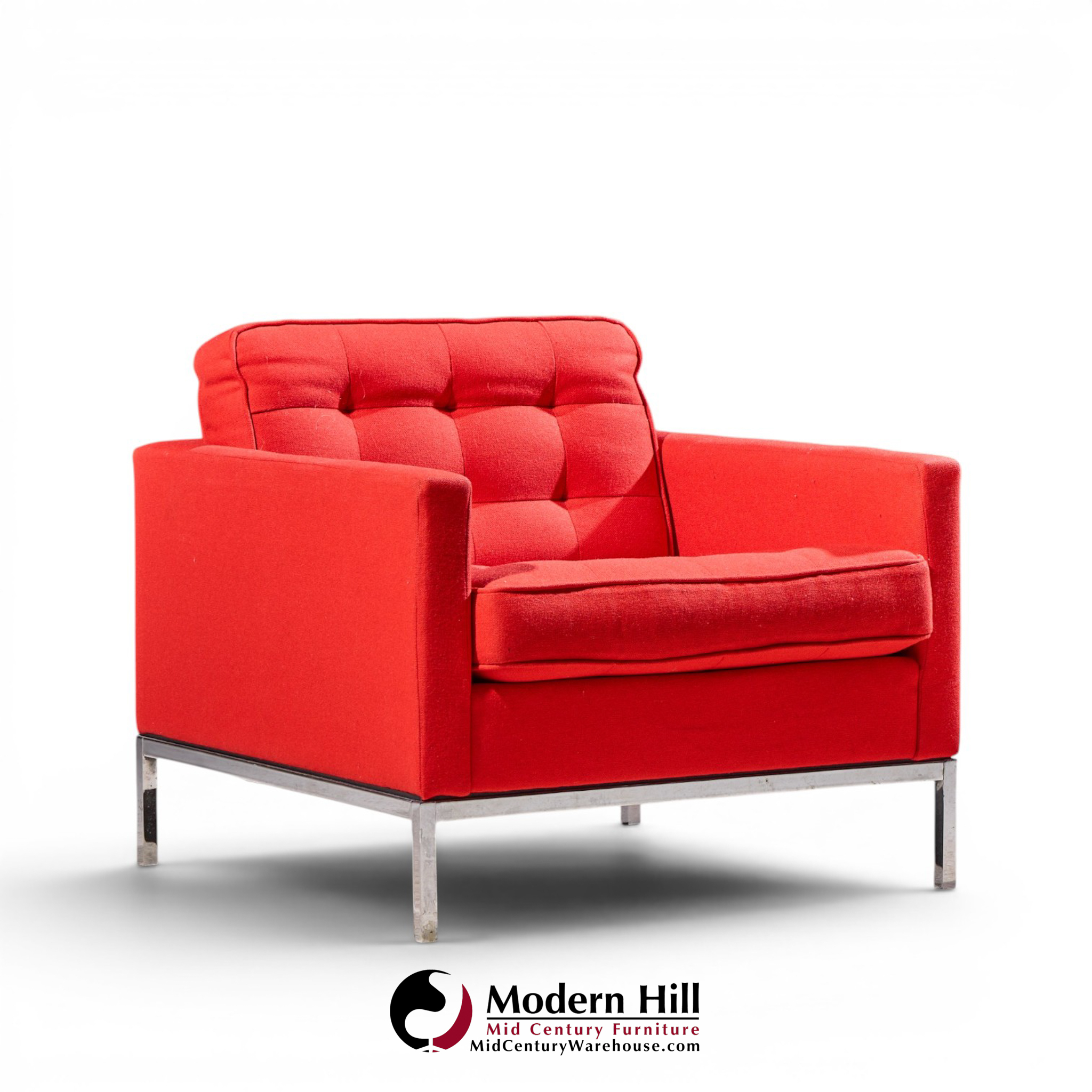 florence knoll mid century relaxed cube club lounge chairs - pair