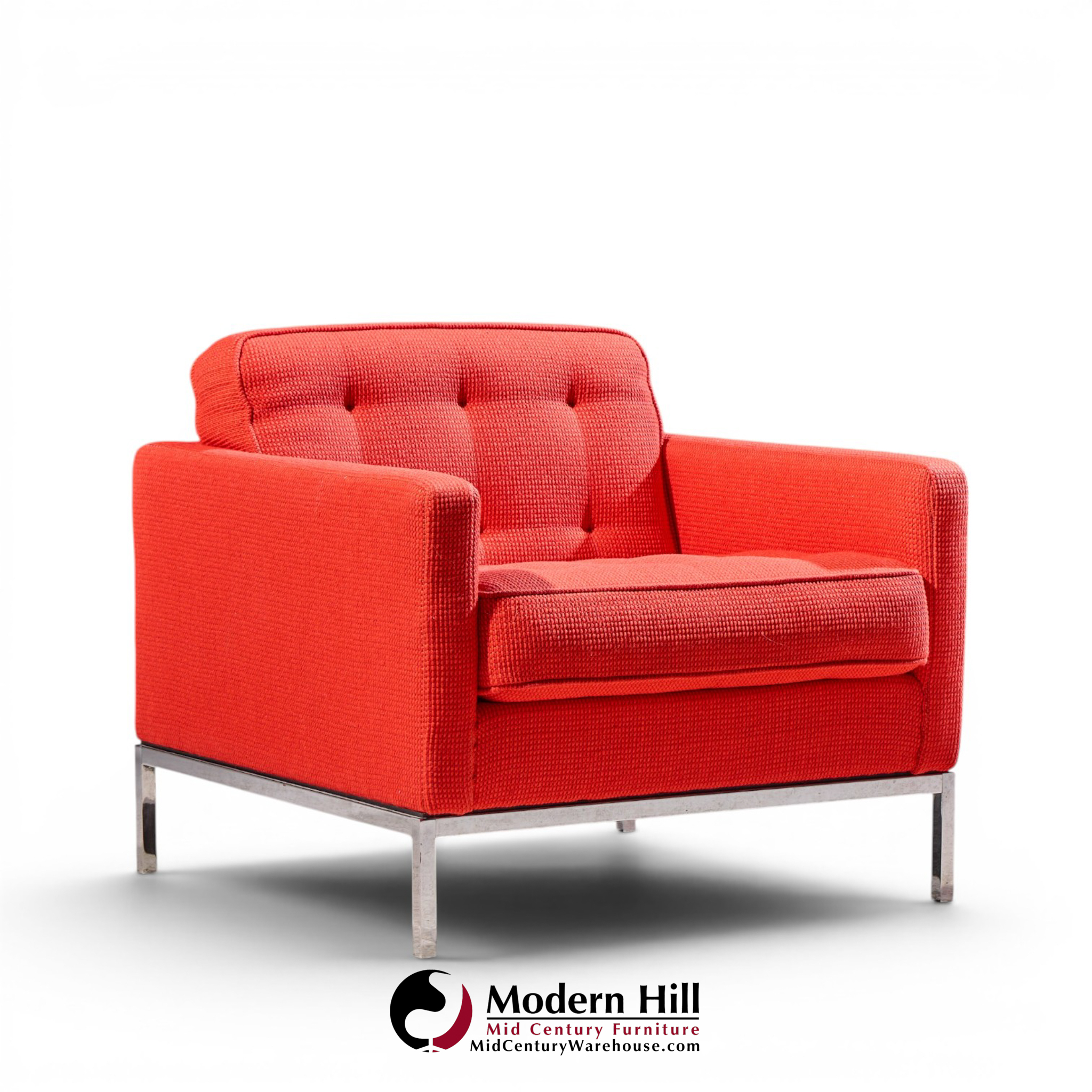 florence knoll mid century relaxed cube club lounge chairs - pair