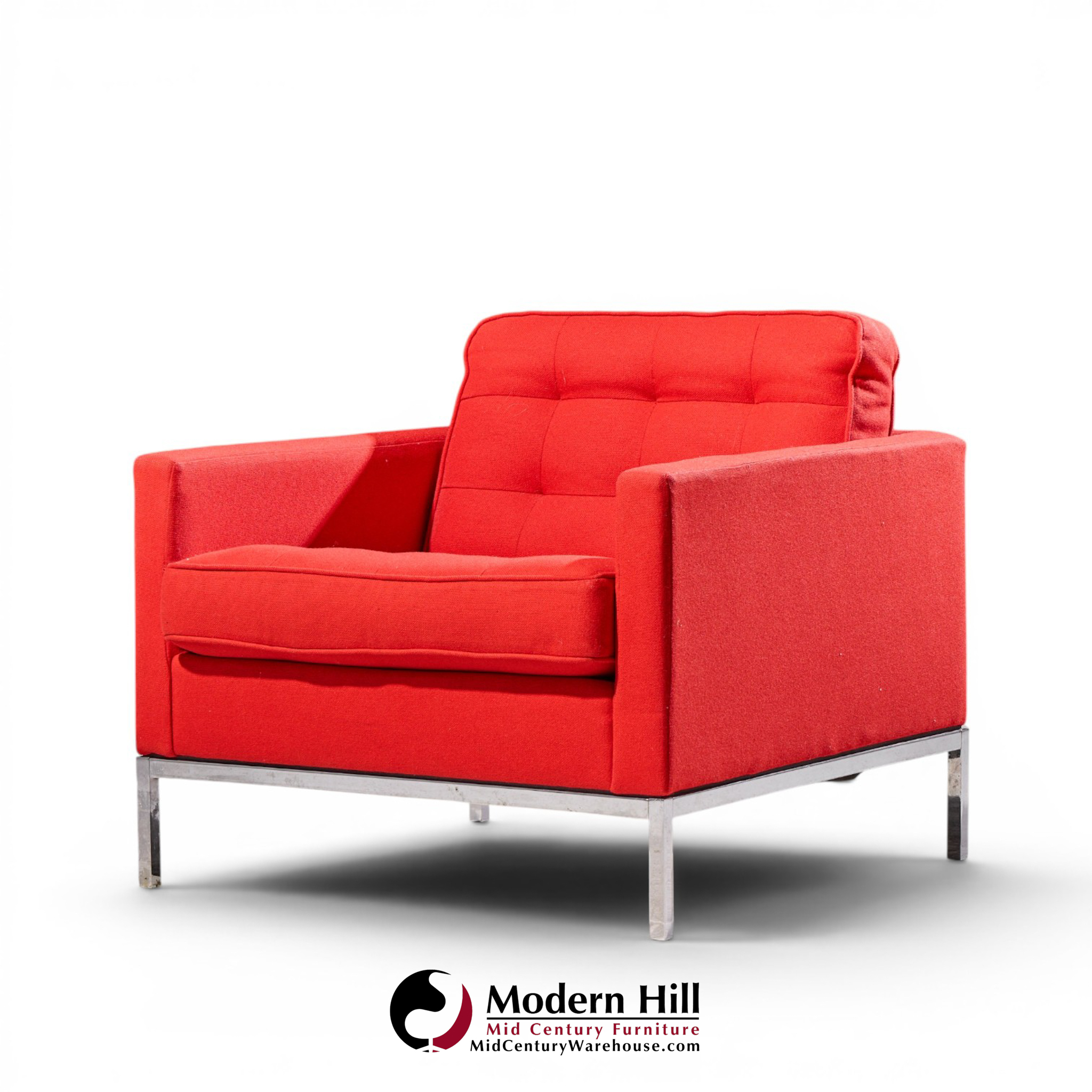 florence knoll mid century relaxed cube club lounge chairs - pair