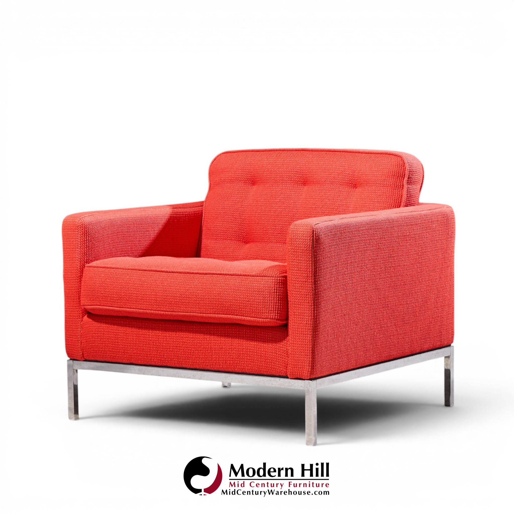 florence knoll mid century relaxed cube club lounge chairs - pair