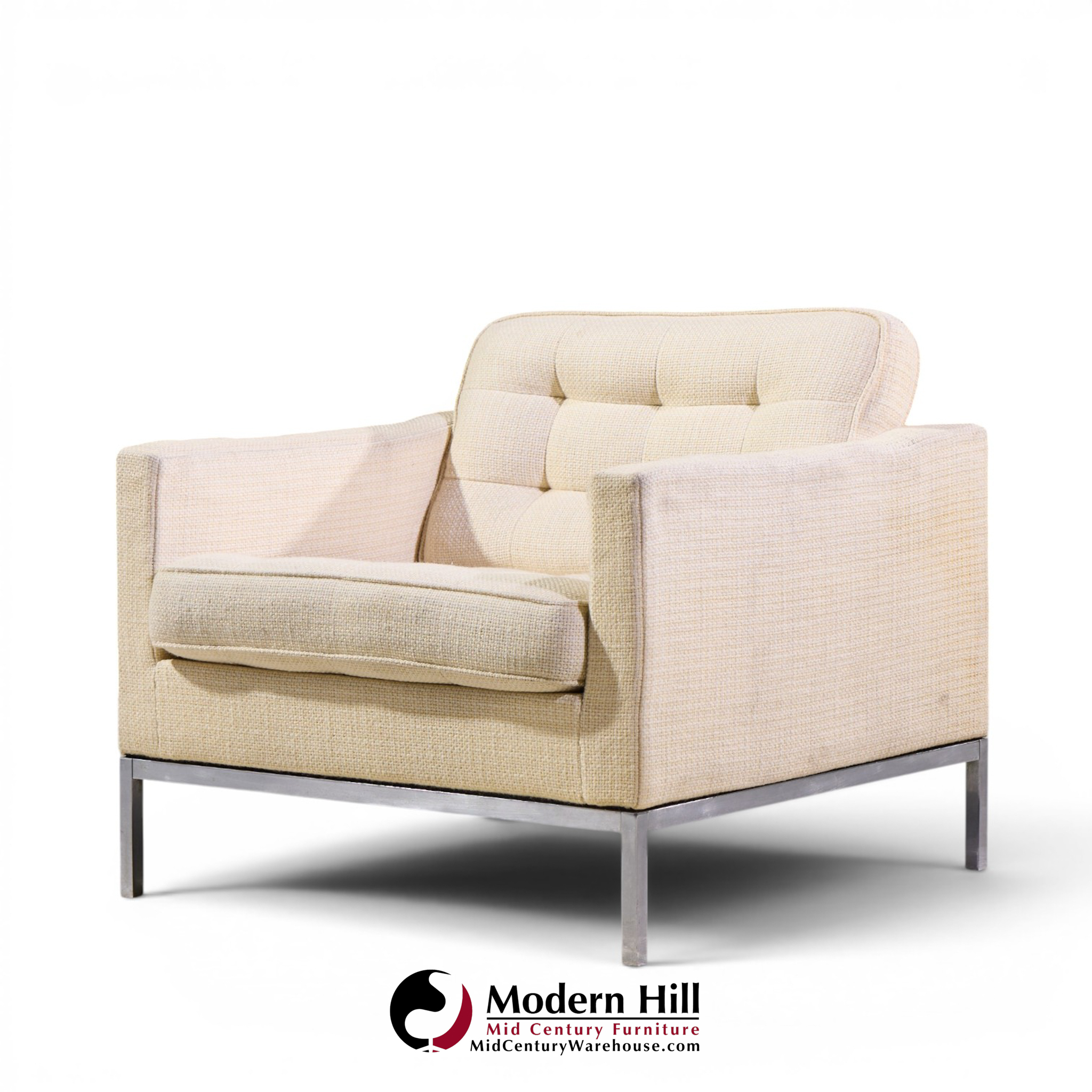 florence knoll mid century relaxed cube club lounge chairs - pair