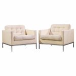 florence knoll mid century relaxed cube club lounge chairs - pair