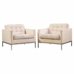 florence knoll mid century relaxed cube club lounge chairs - pair