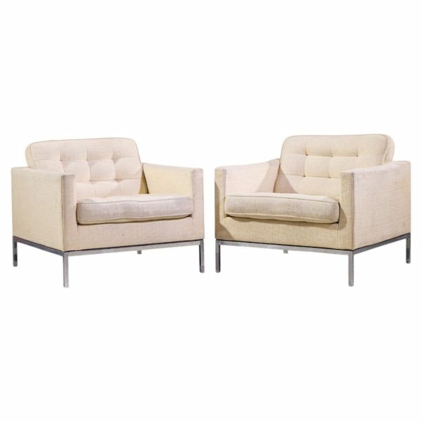 florence knoll mid century relaxed cube club lounge chairs - pair