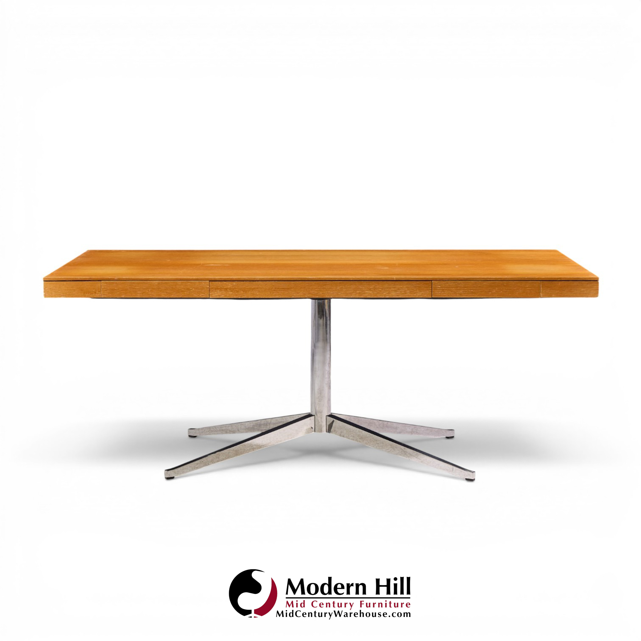 florence knoll mid century walnut and chrome partner desk