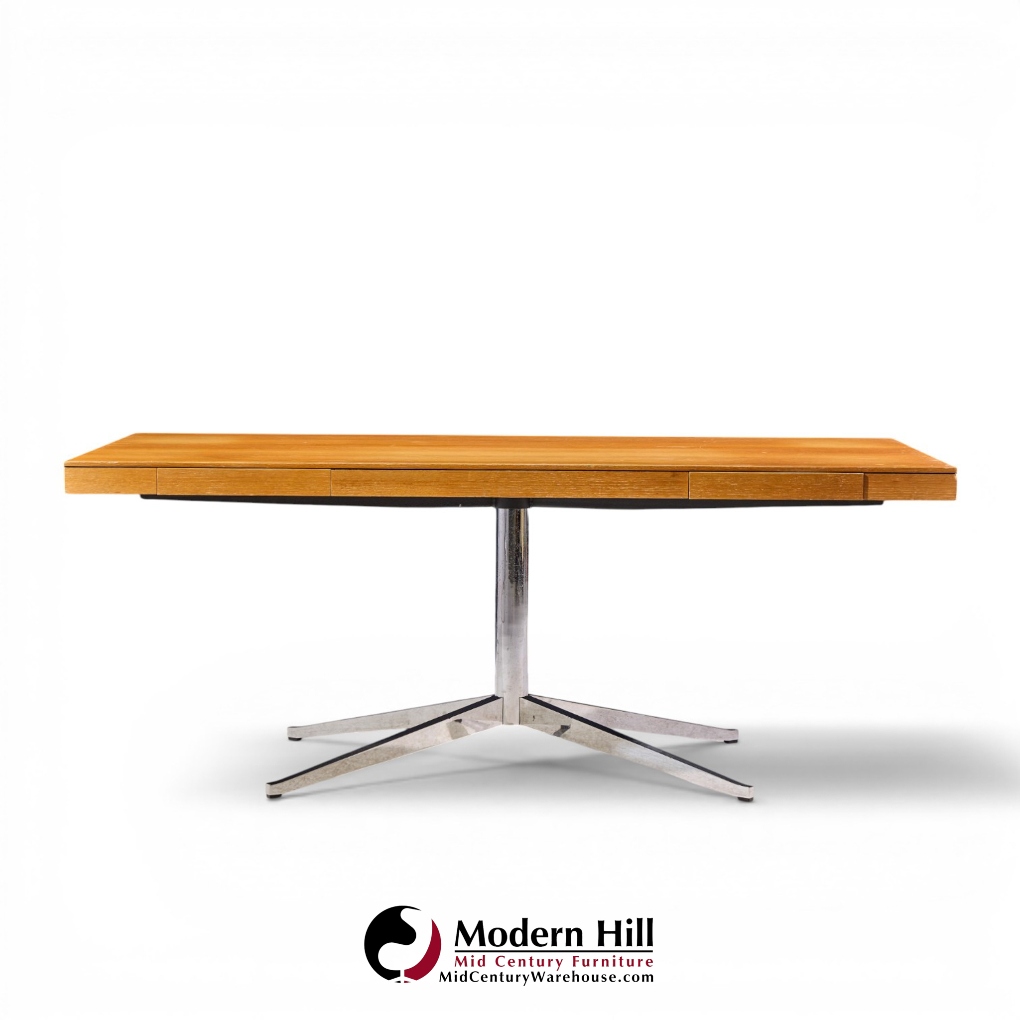 florence knoll mid century walnut and chrome partner desk