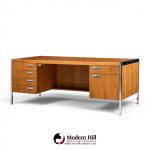 florence knoll style mid century chrome and walnut executive desk