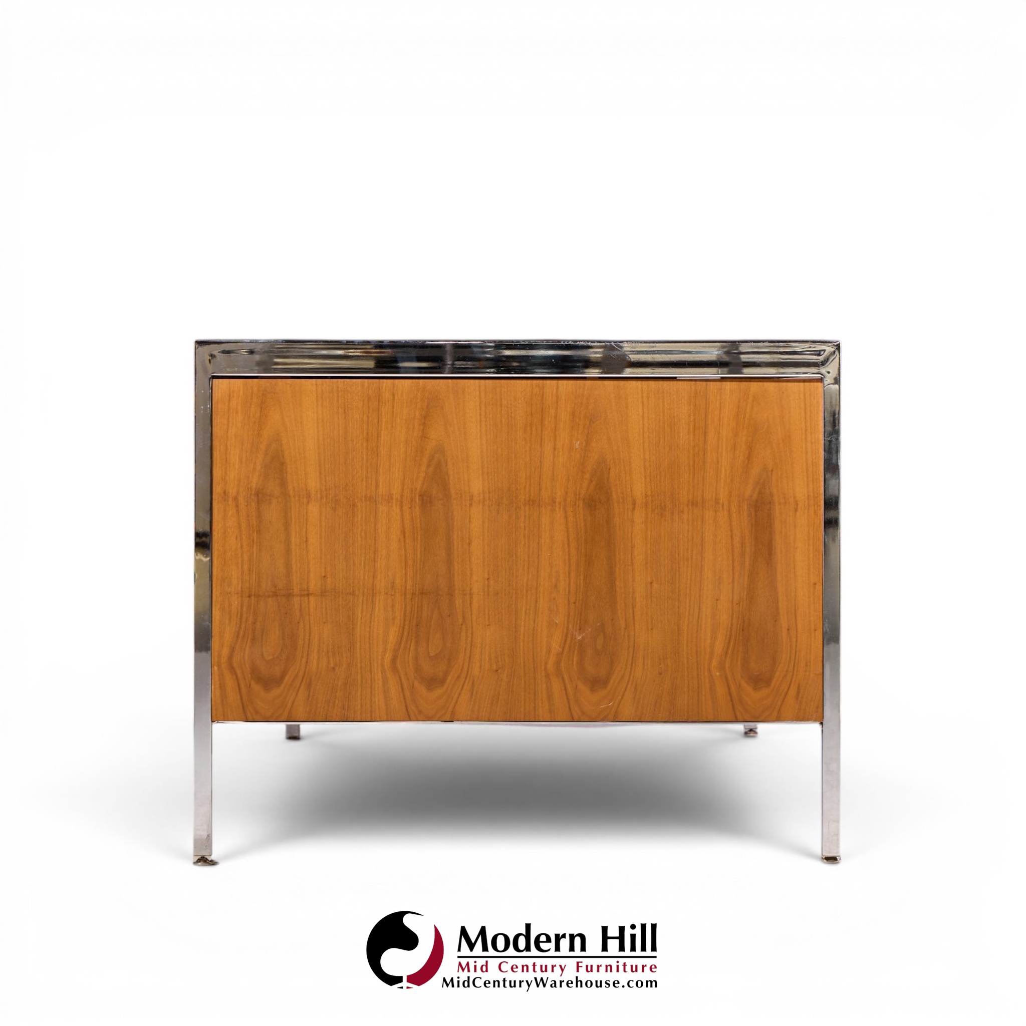 florence knoll style mid century chrome and walnut executive desk