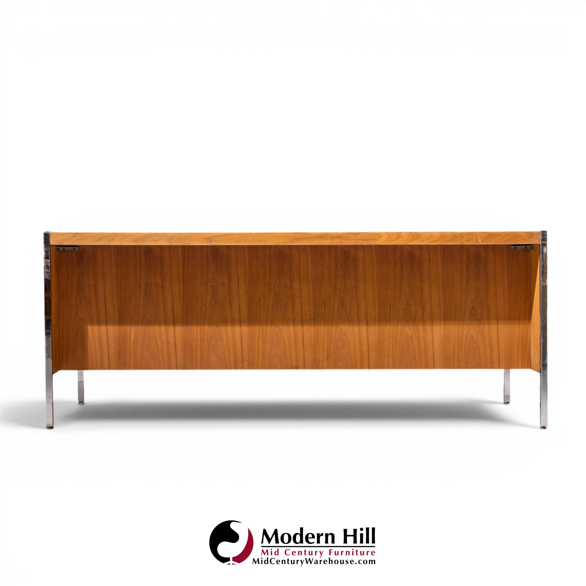 florence knoll style mid century chrome and walnut executive desk
