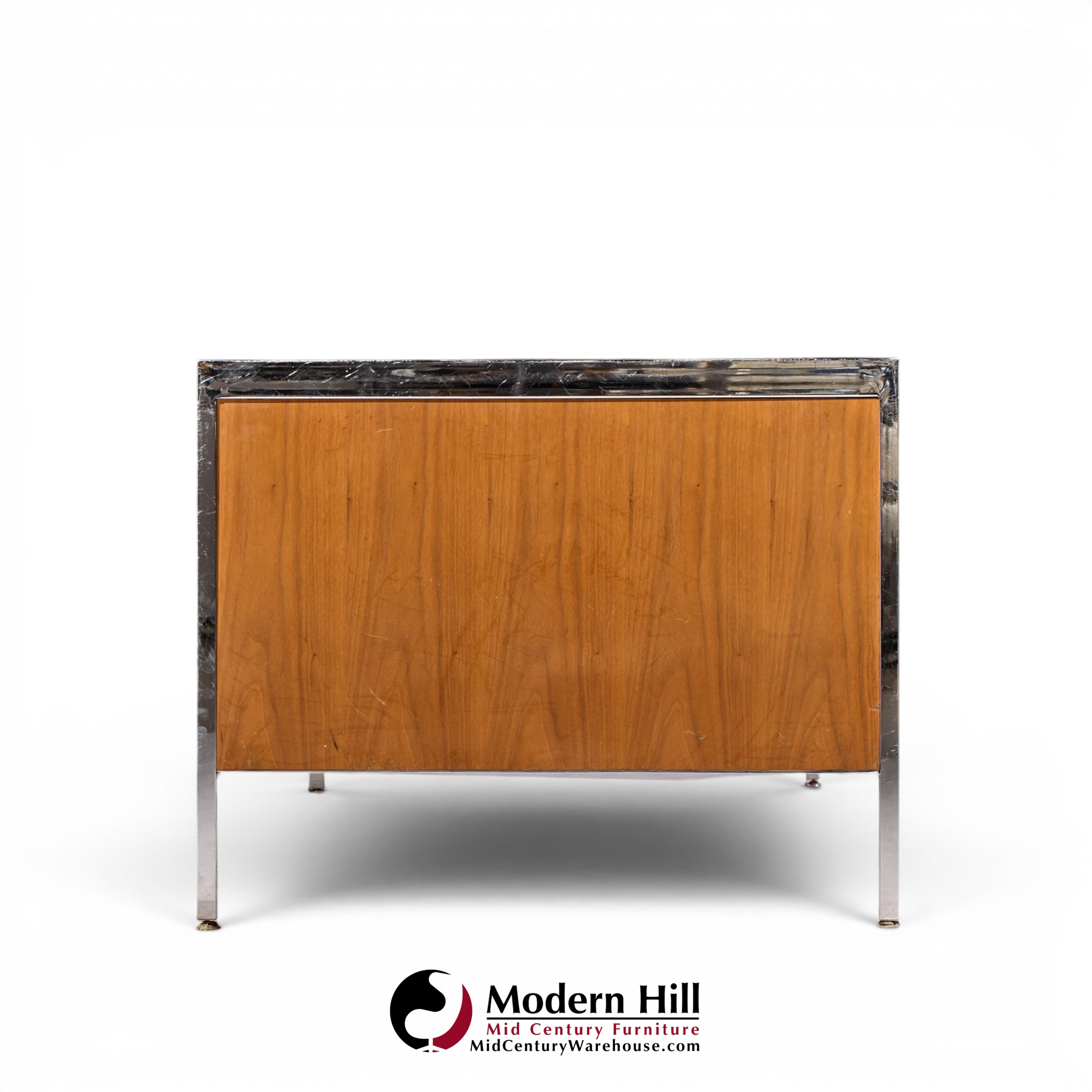 florence knoll style mid century chrome and walnut executive desk