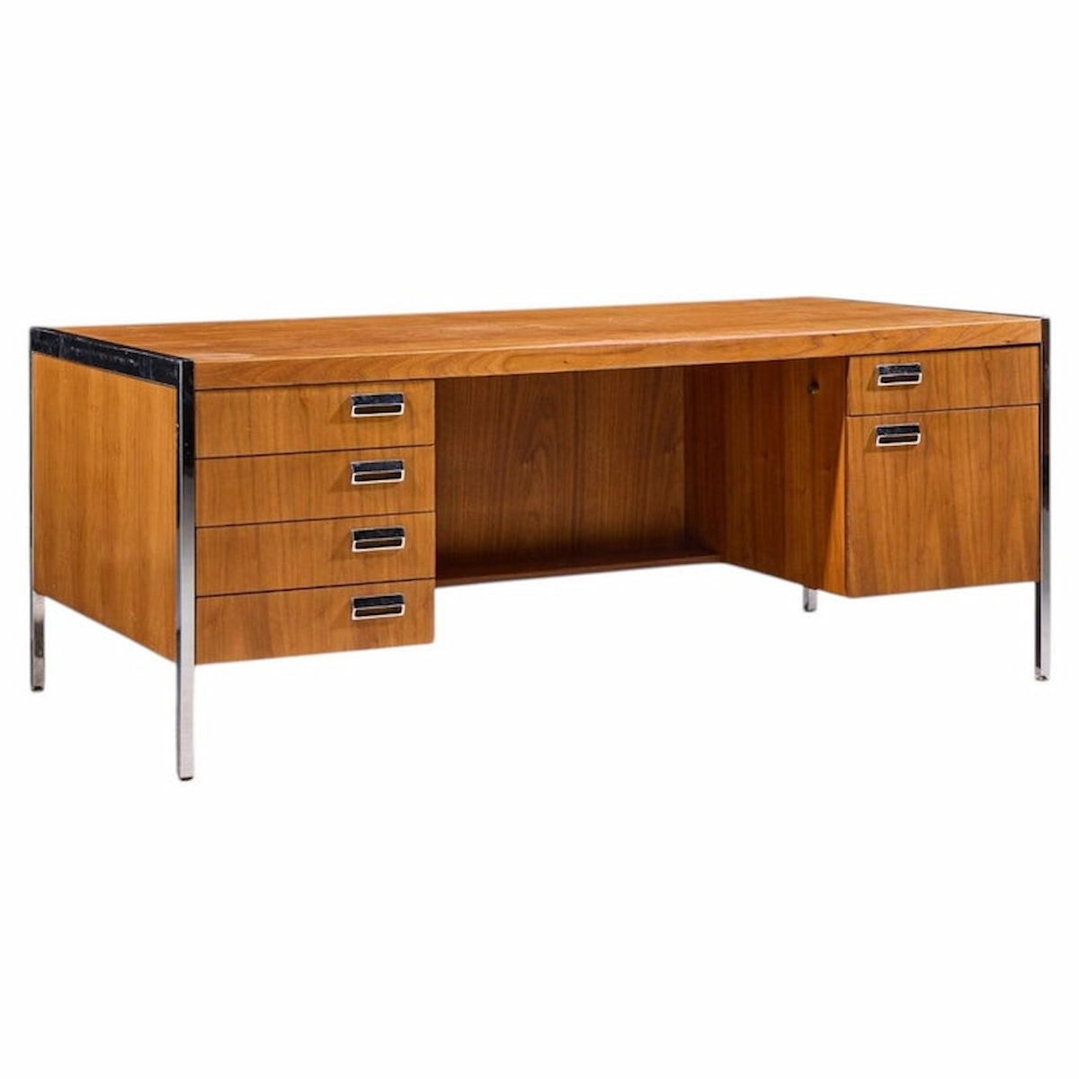 florence knoll style mid century chrome and walnut executive desk