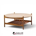 folke ohlsson for dux style mid century teak and travertine top coffee table