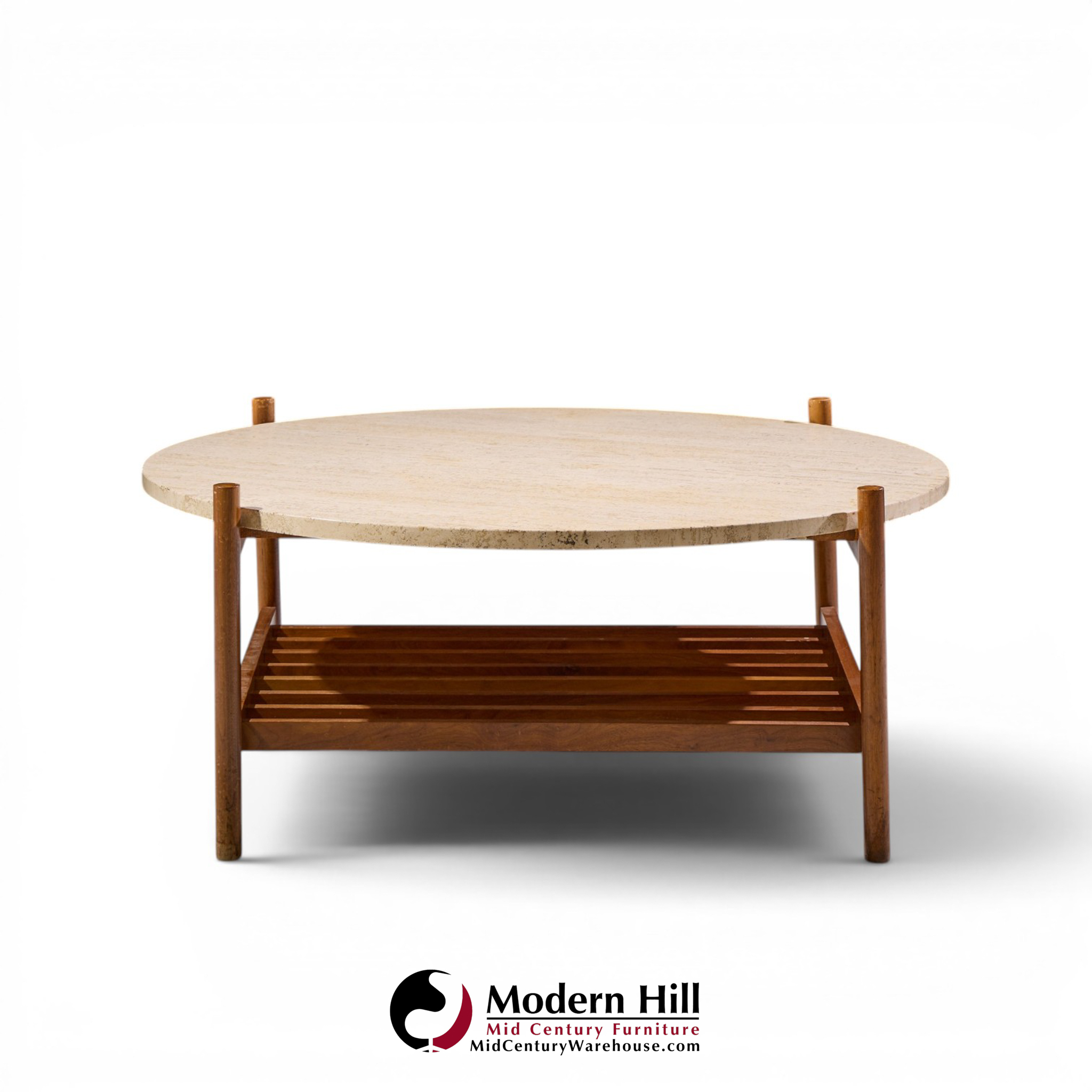 folke ohlsson for dux style mid century teak and travertine top coffee table