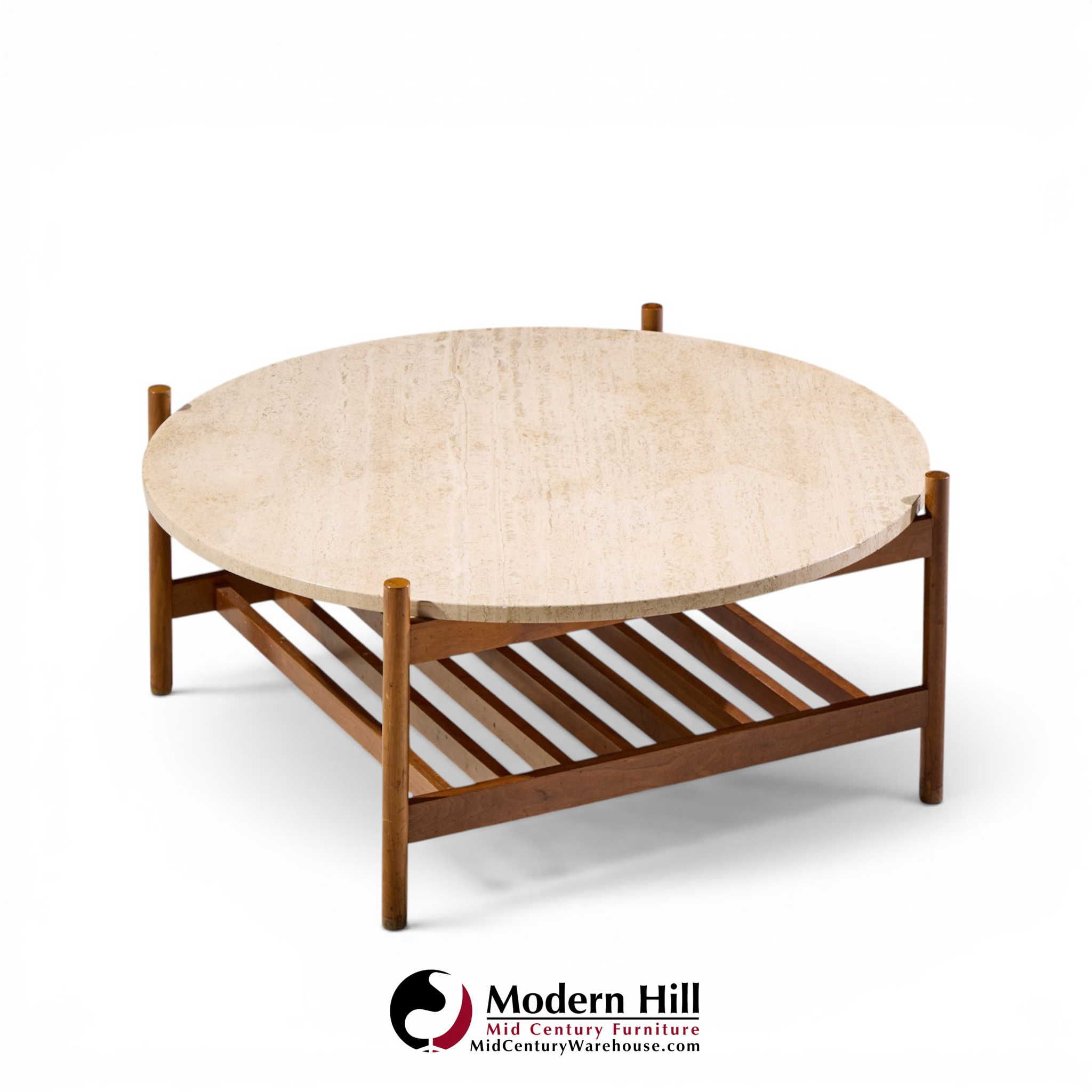 folke ohlsson for dux style mid century teak and travertine top coffee table