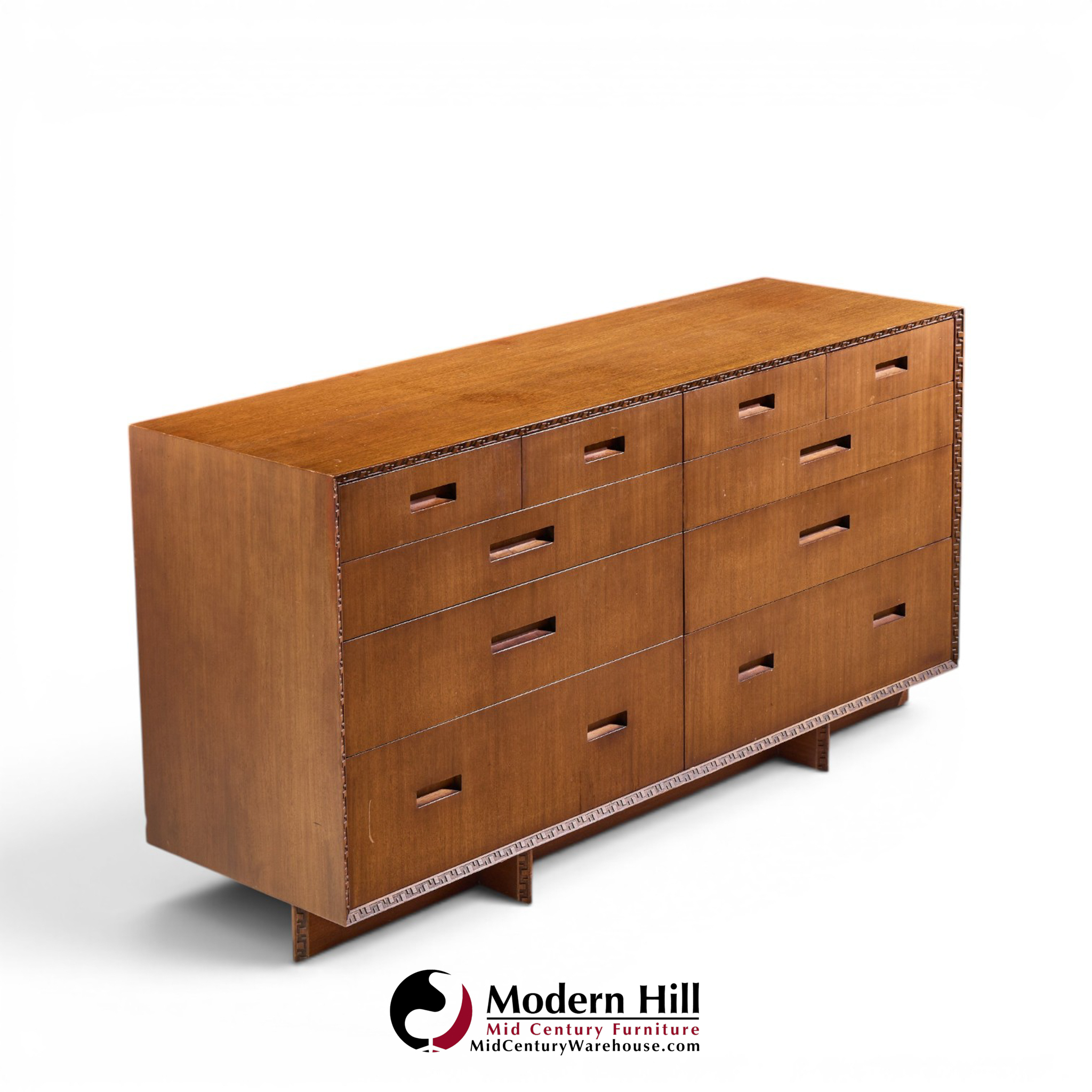frank lloyd wright for henredon taliesin mid century 10 drawer mahogany lowboy dresser