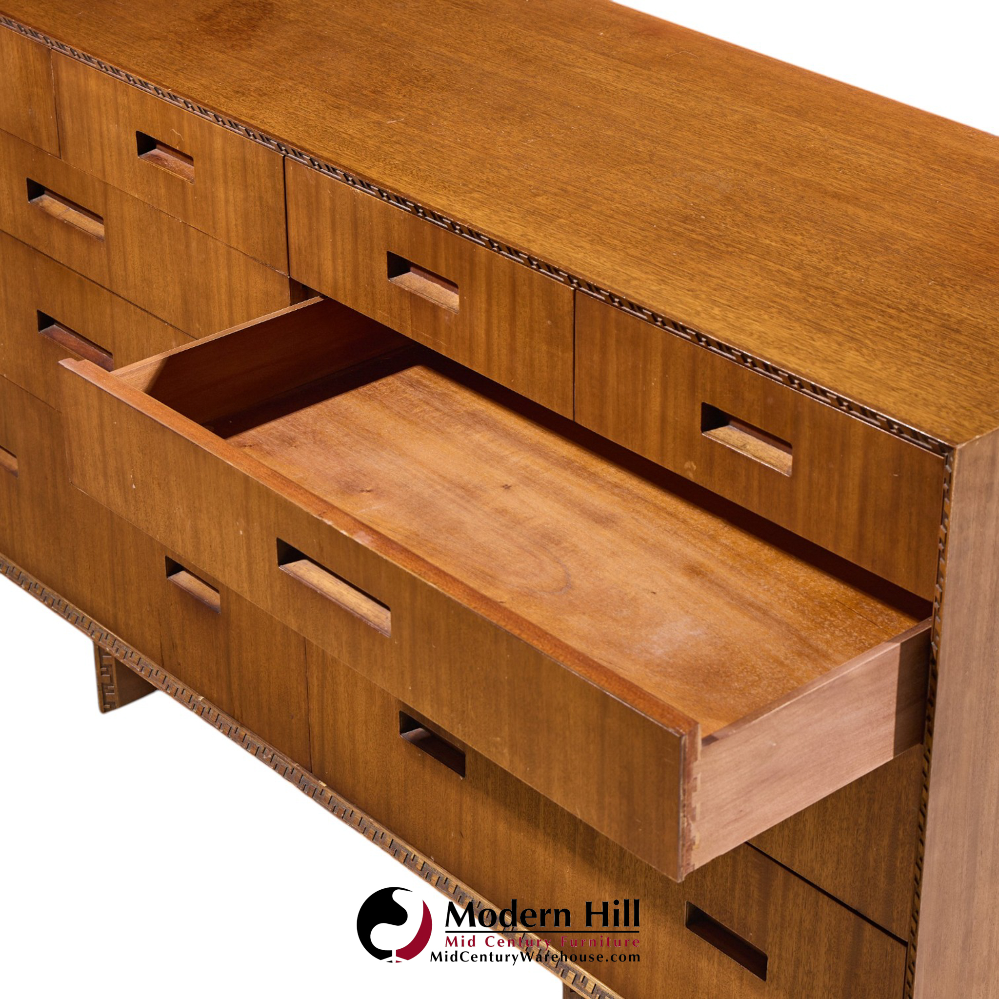 frank lloyd wright for henredon taliesin mid century 10 drawer mahogany lowboy dresser