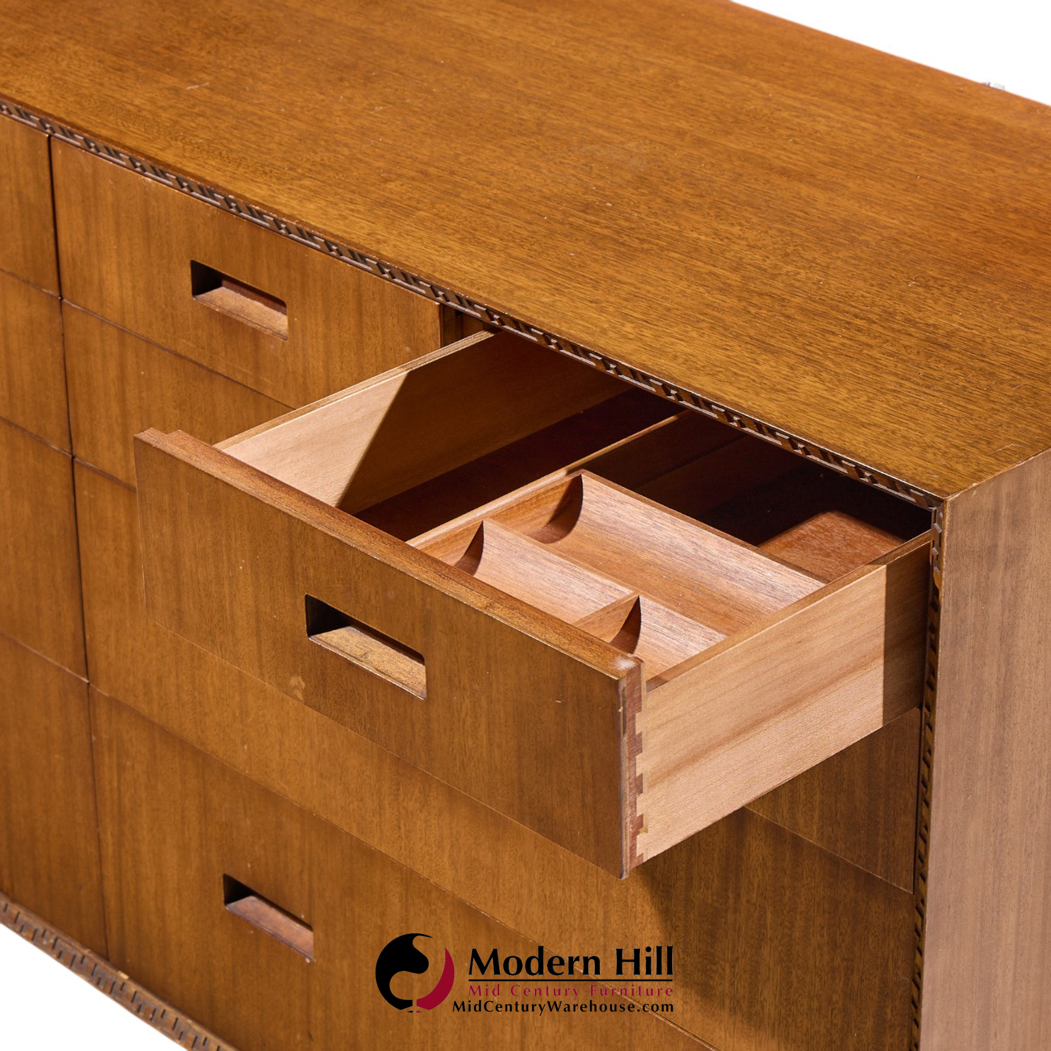frank lloyd wright for henredon taliesin mid century 10 drawer mahogany lowboy dresser