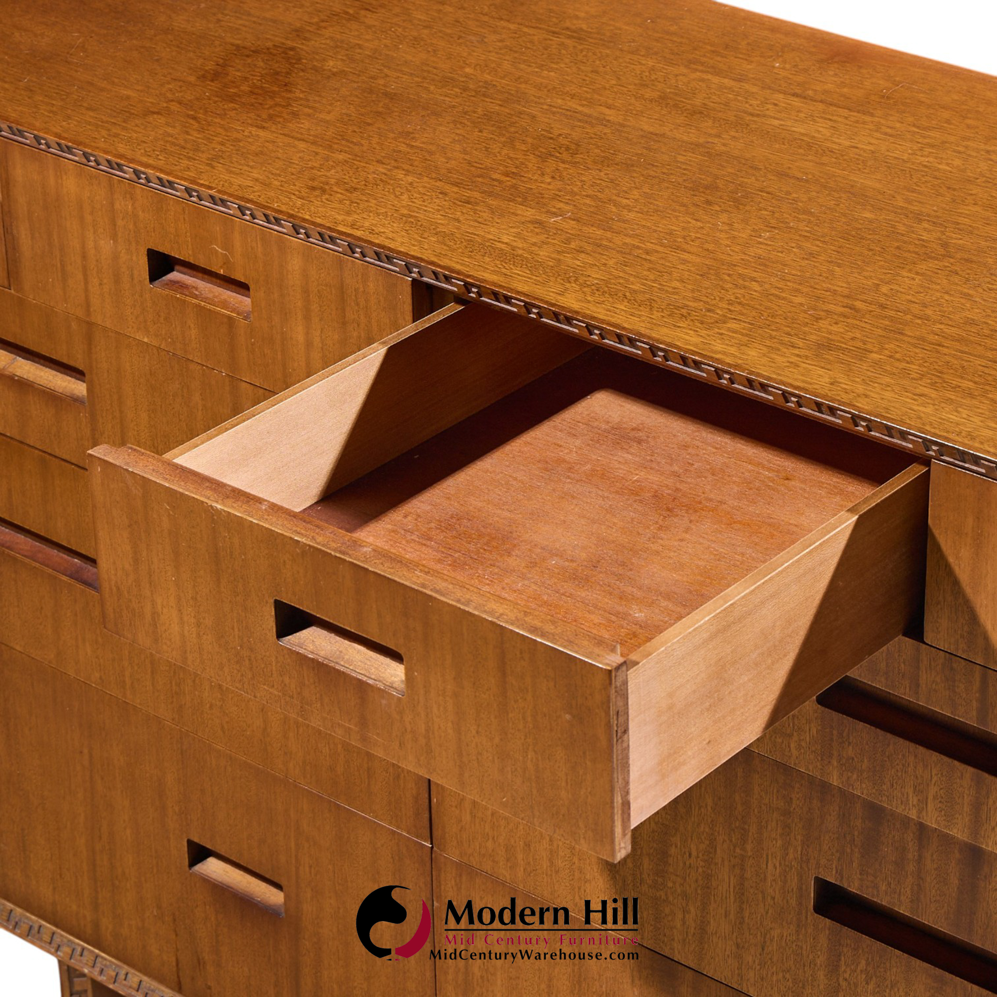 frank lloyd wright for henredon taliesin mid century 10 drawer mahogany lowboy dresser