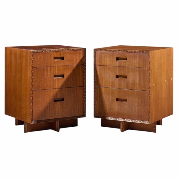 frank lloyd wright for henredon taliesin mid century mahogany nightstands - pair