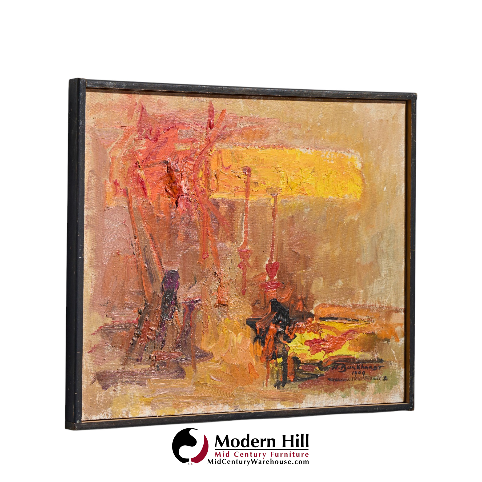 hans gustav burkhardt mid century 1969 signed abstract original oil painting