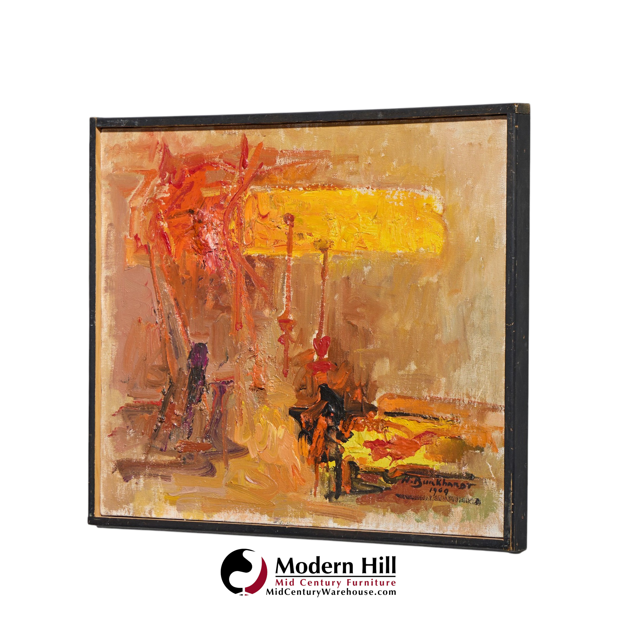 hans gustav burkhardt mid century 1969 signed abstract original oil painting
