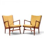 hans wegner ap-16 mid century danish teak lounge chairs - pair