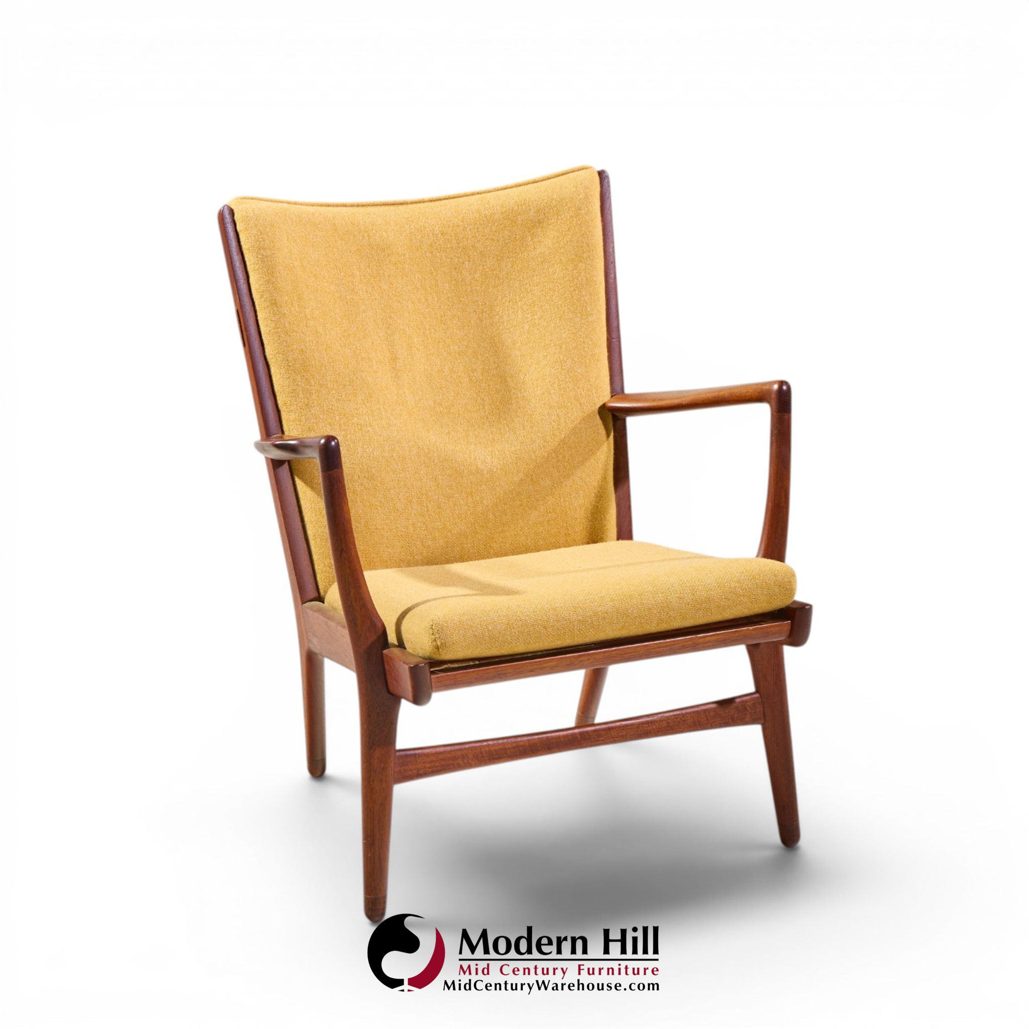 hans wegner ap-16 mid century danish teak lounge chairs - pair