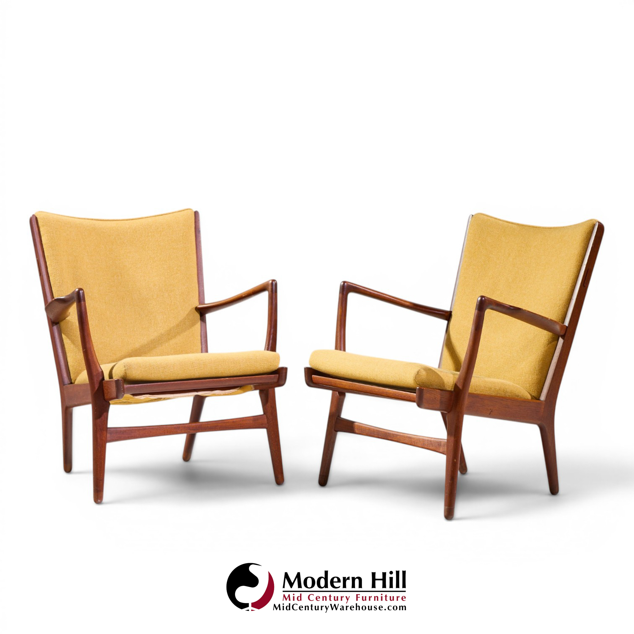 hans wegner ap-16 mid century danish teak lounge chairs - pair