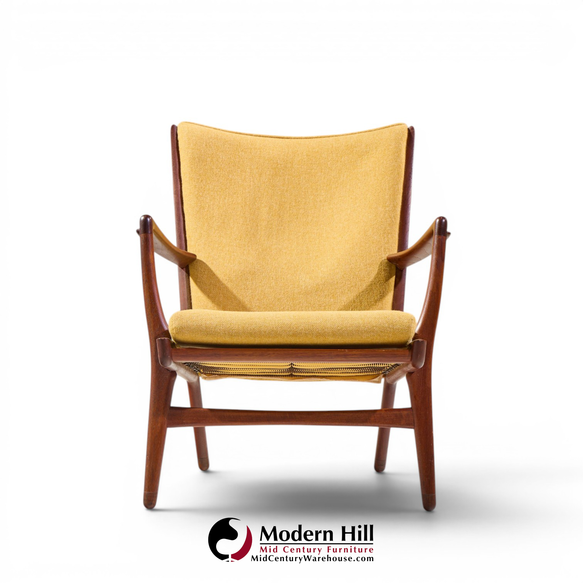 hans wegner ap-16 mid century danish teak lounge chairs - pair